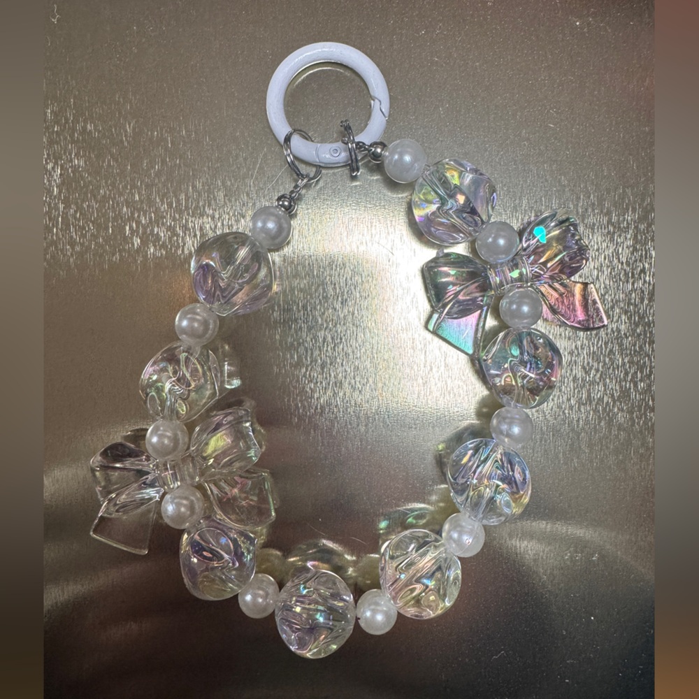 Cute Iridescent Beaded Phone Charm Wristlet